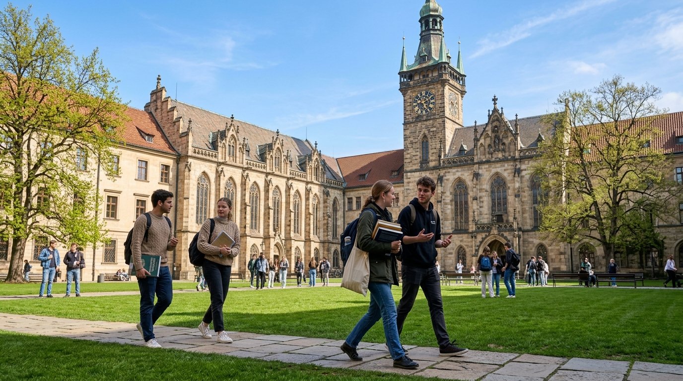 Student life at a university campus in the Czech Republic